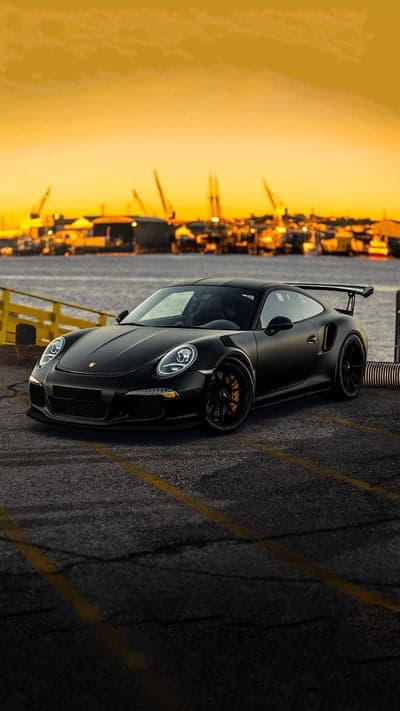 Matte Black Porsche GT3 RS at Sunset Harbor