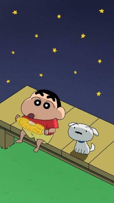 Shin-chan and Shiro Starry Night Corn Mobile Wallpaper