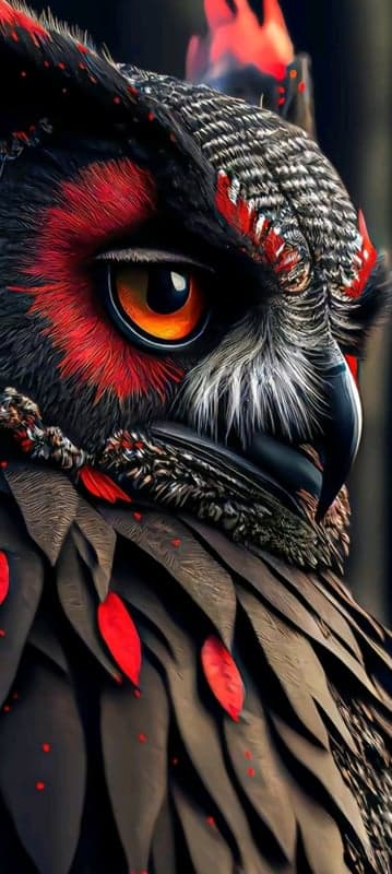 Intense Ember Owl Digital Portrait for Mobile Screens