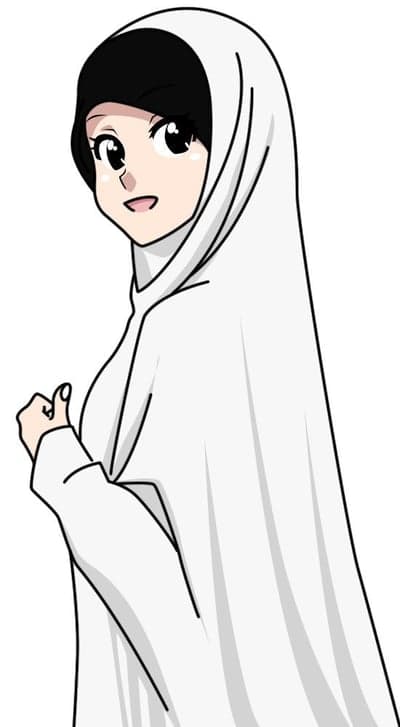 Anime girl wearing a white hijab and smiling