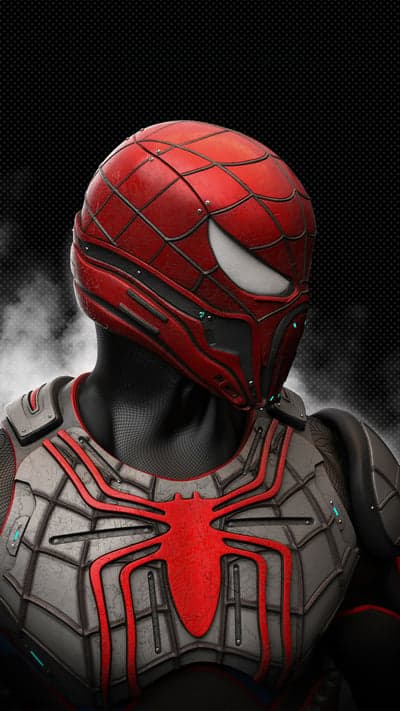 Futuristic Spider-Man Armor: Red and Gray Tech Suit