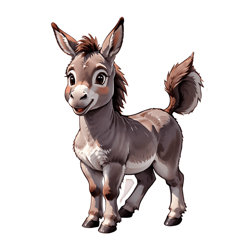 Brown donkey sticker with a glossy finish and white outline stands in a front view against a plain background.