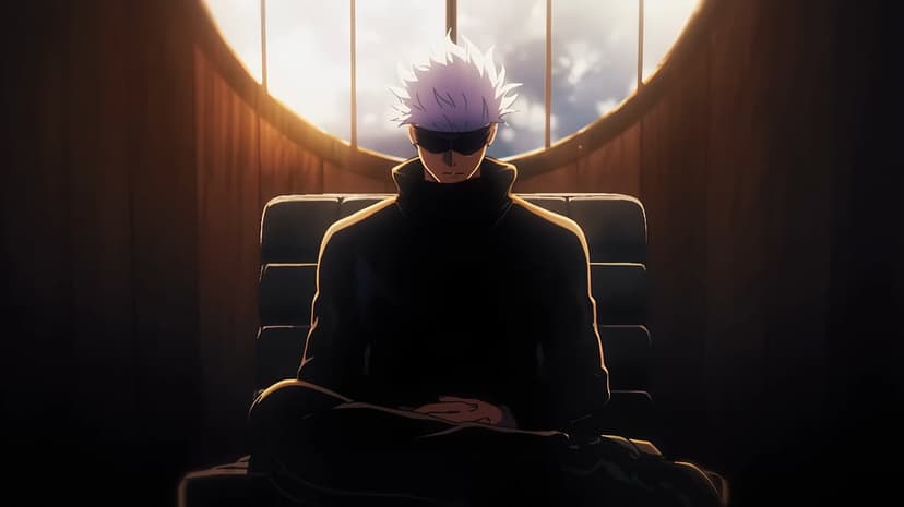 Satoru Gojo anime wallpaper displays the sorcerer wearing a black blindfold against a high-contrast background.