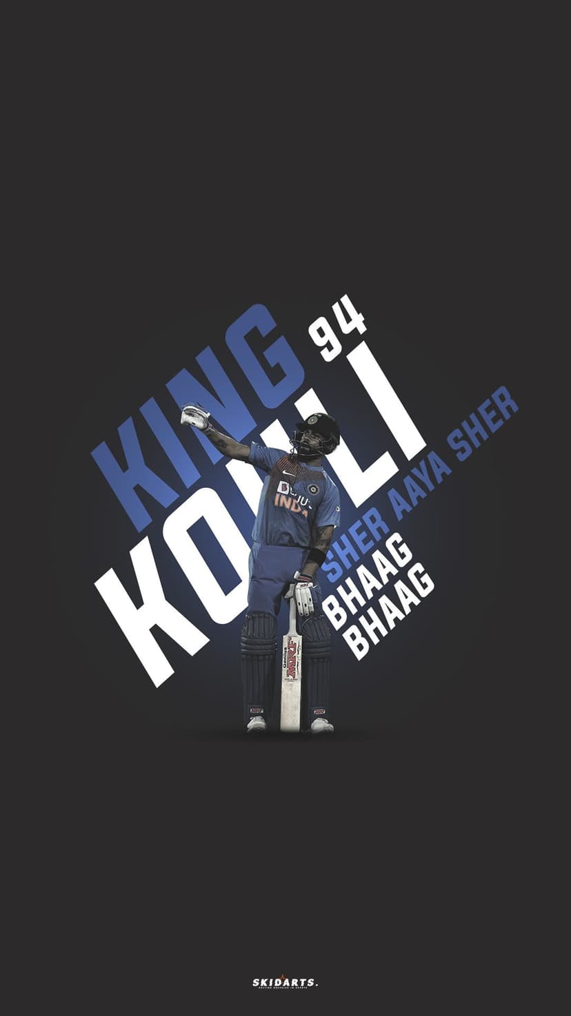 Virat Kohli stands confidently with jersey number 94 and bold Hindi text for a striking phone lock screen.