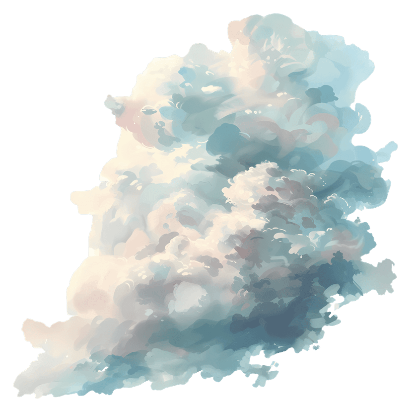 White fluffy clouds float across a light blue sky with soft feathered edges and realistic vaporous textures.