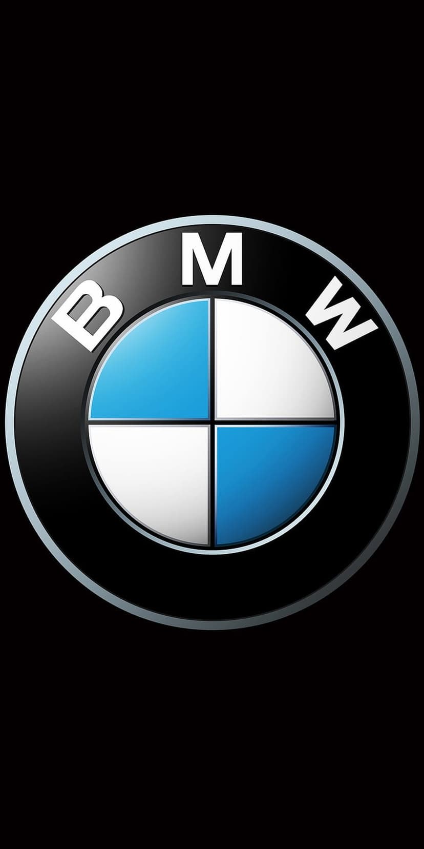 BMW emblem with blue and white quadrants centered on a deep black background for a vertical mobile lock screen.