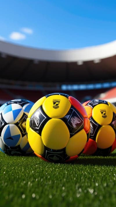Football Stadium with Soccer Balls on Green Grass