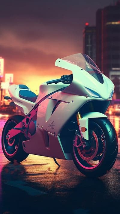 Futuristic White Superbike City Rain Phone Background