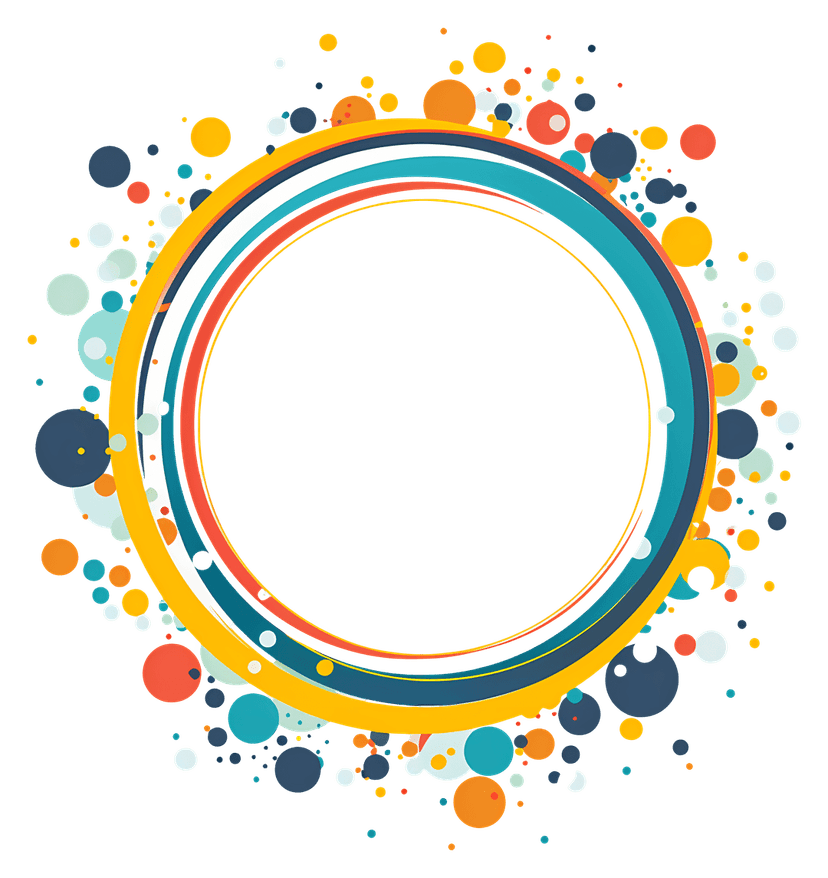 Geometric circular pattern featuring vibrant multi-colored concentric rings and sharp matte vector edges.
