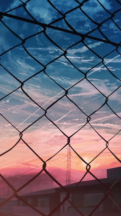 Chain Link Fence Sunset | Aesthetic Sky & Contrails Art