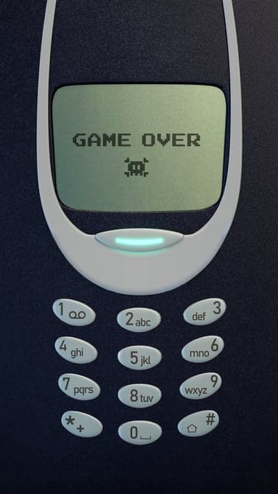 Nokia Game Over Screen with Space Invader Pixel Art