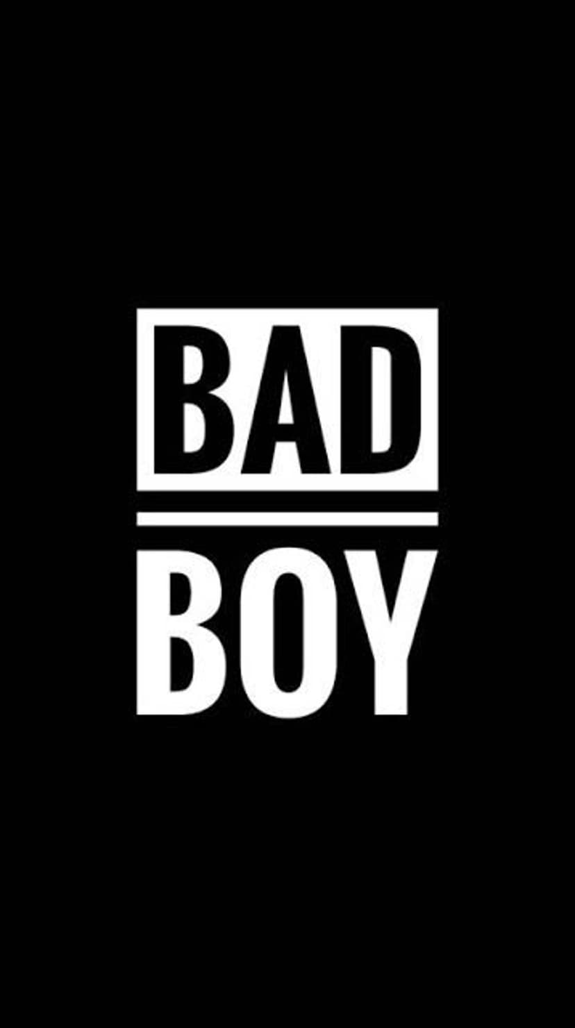 White Bad Boy text in a minimalist sans-serif font centered on a solid black background for mobile screens.