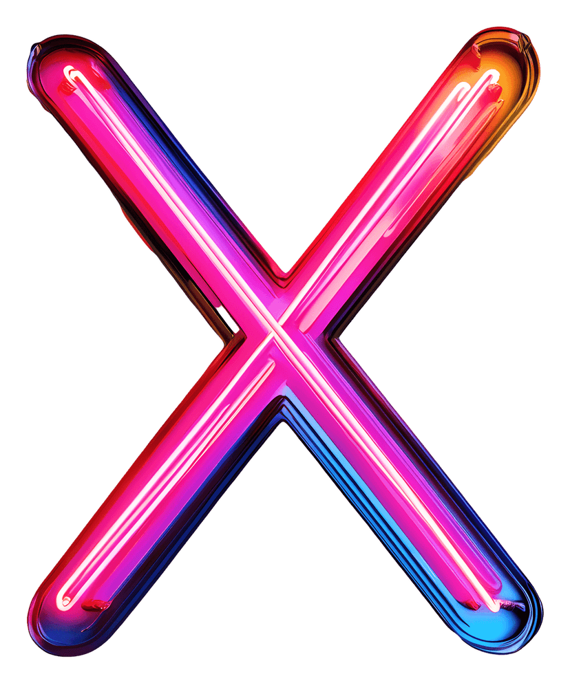 X logo icon with a bold black finish and sharp geometric lines isolated on a transparent background for design.