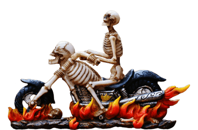 Gothic Skeleton Biker Duo Flaming Motorcycle Wallpaper