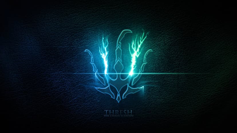 Thresh emblem glowing in teal and cyan over a dark textured background with a sharp horizontal lens flare.