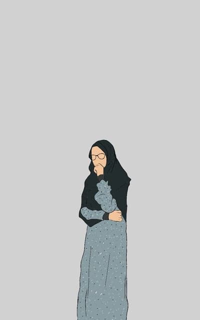Thoughtful Muslim woman in hijab and glasses, minimalist art