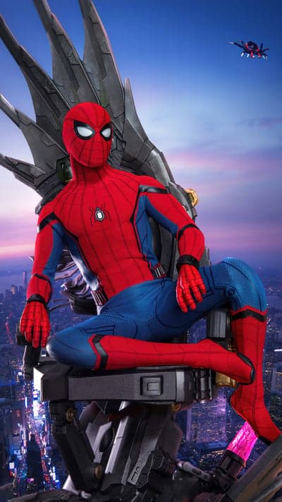 Spider-Man sits on elaborate throne overlooking city