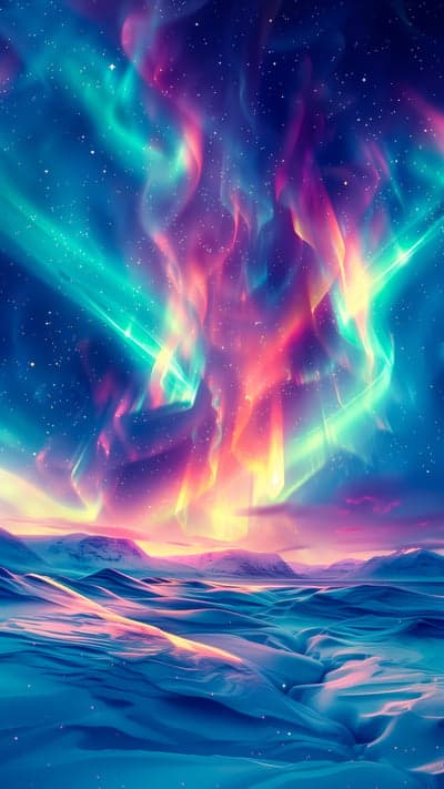 Vibrant Aurora Borealis Over Snowy Landscape