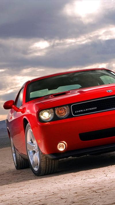 Red Dodge Challenger Desert Landscape Phone Background