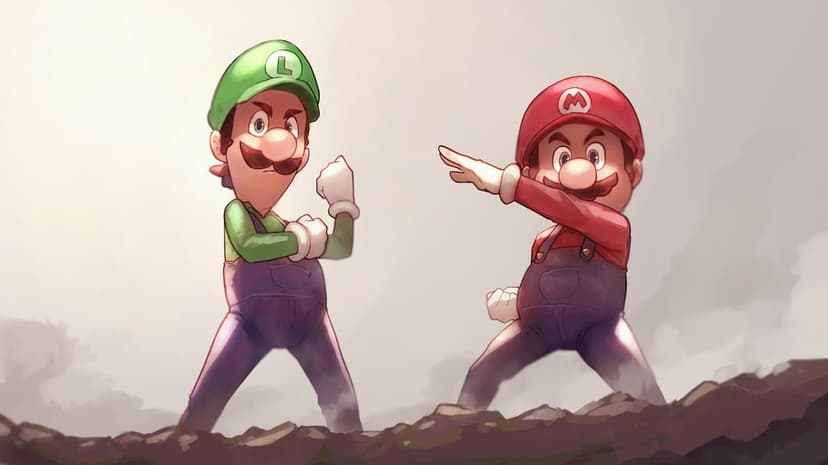 Super Mario and Luigi characters stand in dynamic poses with vibrant red and green colors and sharp 3D textures.