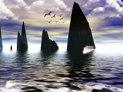 Moody Ocean Sea Stacks and Birds Phone Wallpaper
