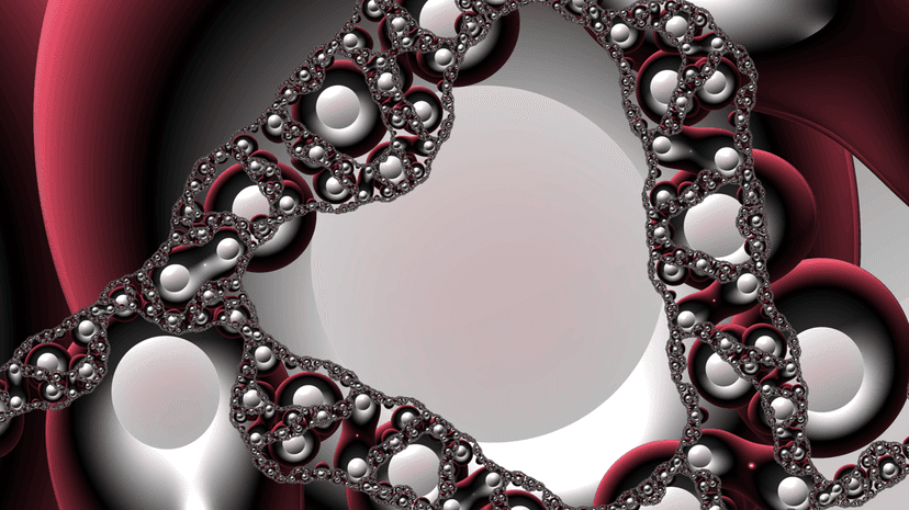 Psychedelic 3D fractal geometry shows swirling neon patterns with intricate mathematical spirals and glowing edges.