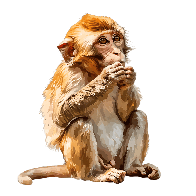 Primate illustration featuring golden-brown fur textures and beige highlights while eating against a black background.