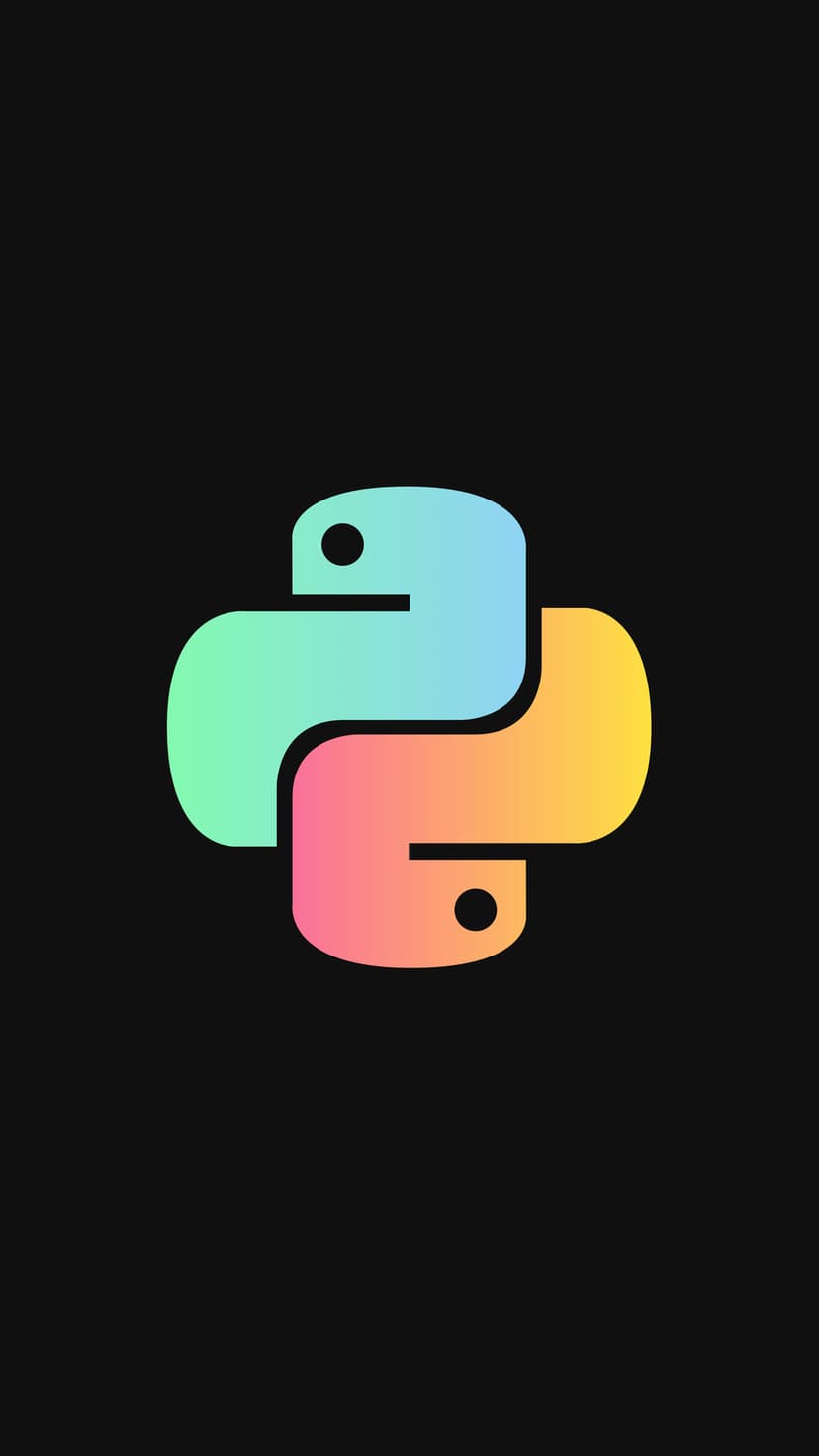 Python logo with a teal, pink, and yellow gradient is centered on a solid black background for a clean look.