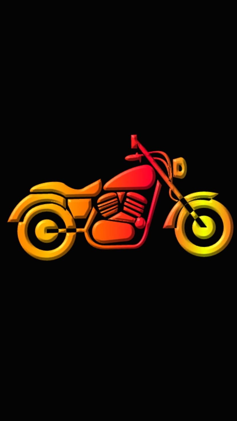 Motorcycle silhouette with a red and orange fiery gradient against a solid black background in a vertical view.