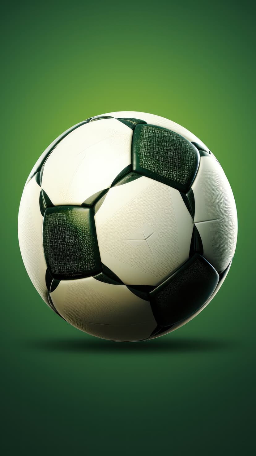 Black and white soccer ball floating above a solid green surface with realistic textures and soft shadows.