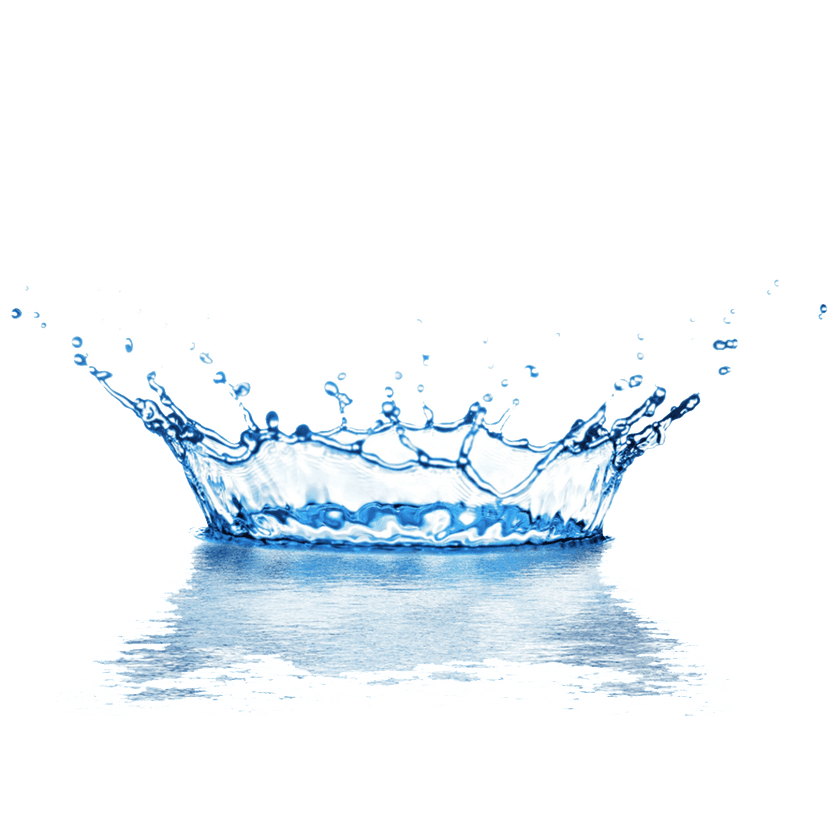 Blue water splash with concentric ripples and scattered droplets showing realistic fluid motion on a surface.