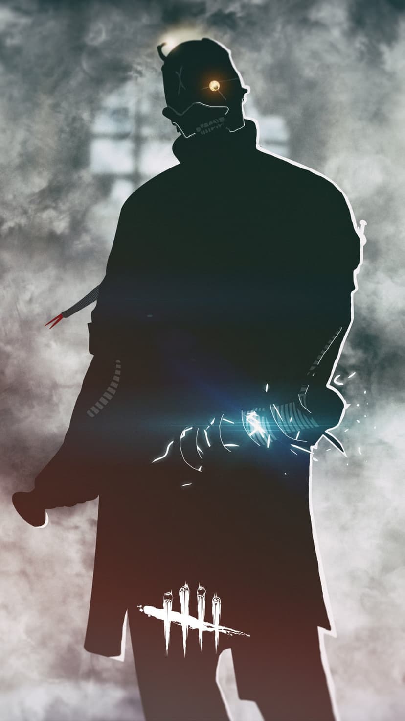 Silhouette of The Doctor from Dead by Daylight holding an electrified club against a foggy, dark background.