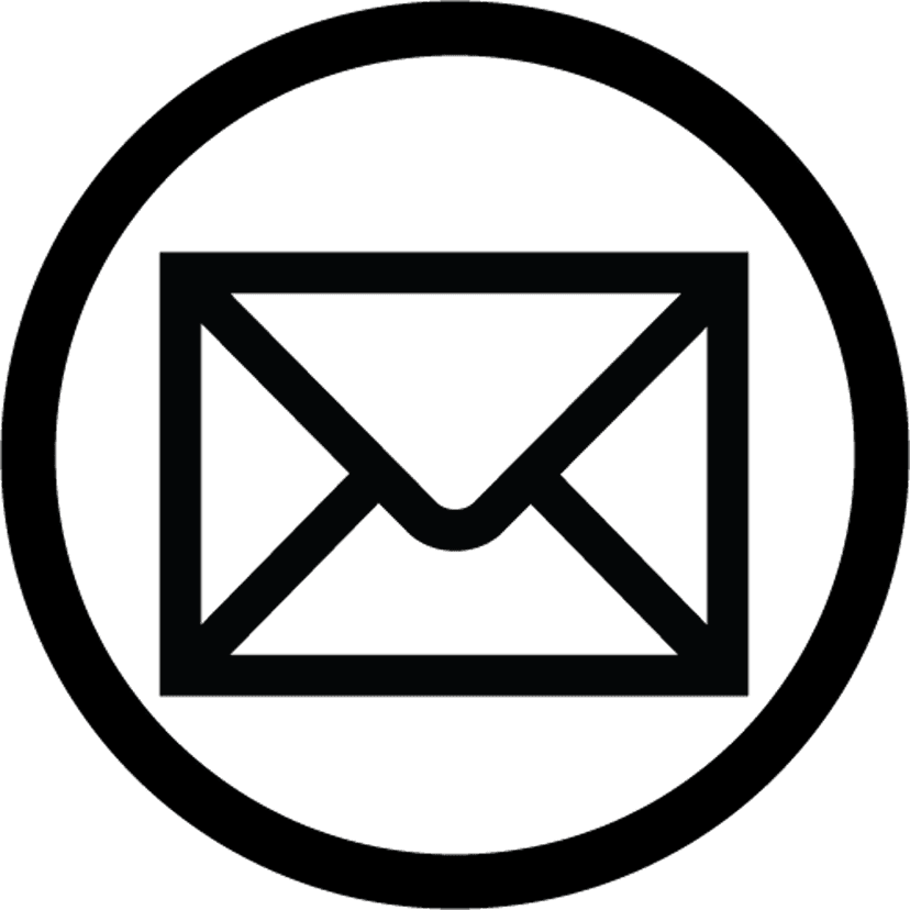 Circular mail icon vector features a black outline envelope centered inside a thin ring with a white fill.