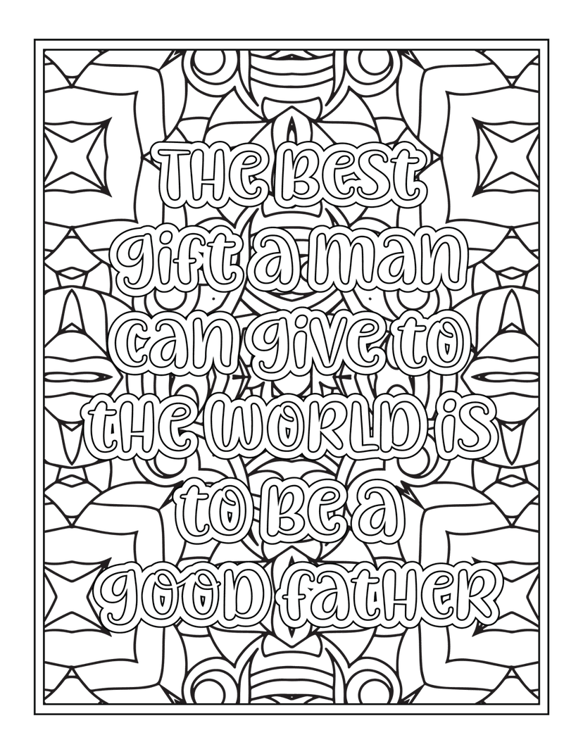 Fatherhood quote text surrounded by intricate circular mandala patterns and floral line art in black and white.