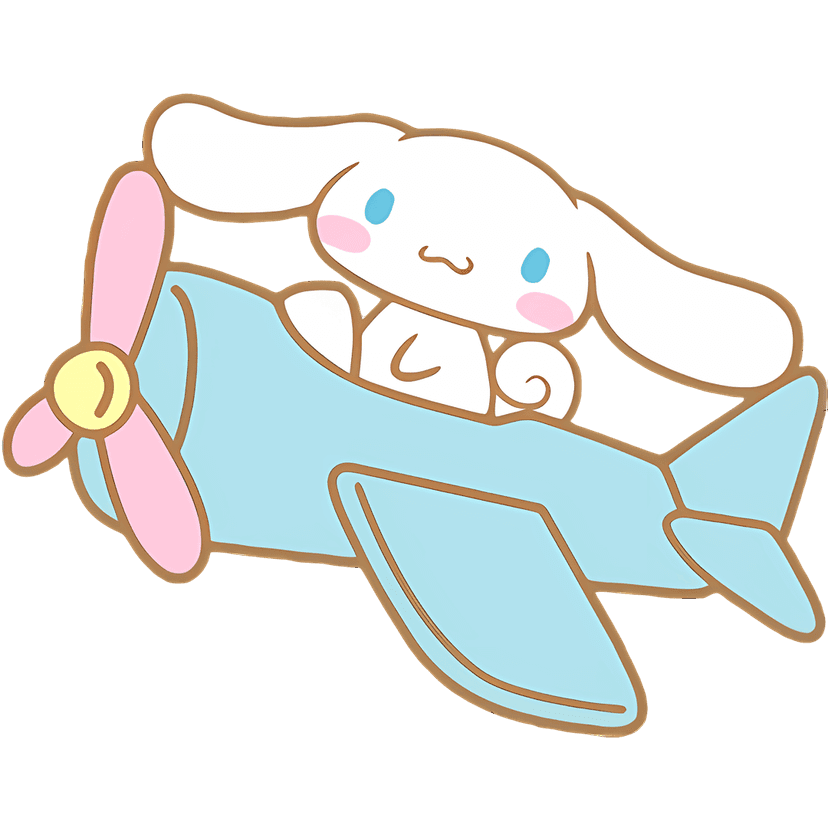 Bunny pilot flying a small propeller airplane. This white rabbit character wears goggles and a flying cap.