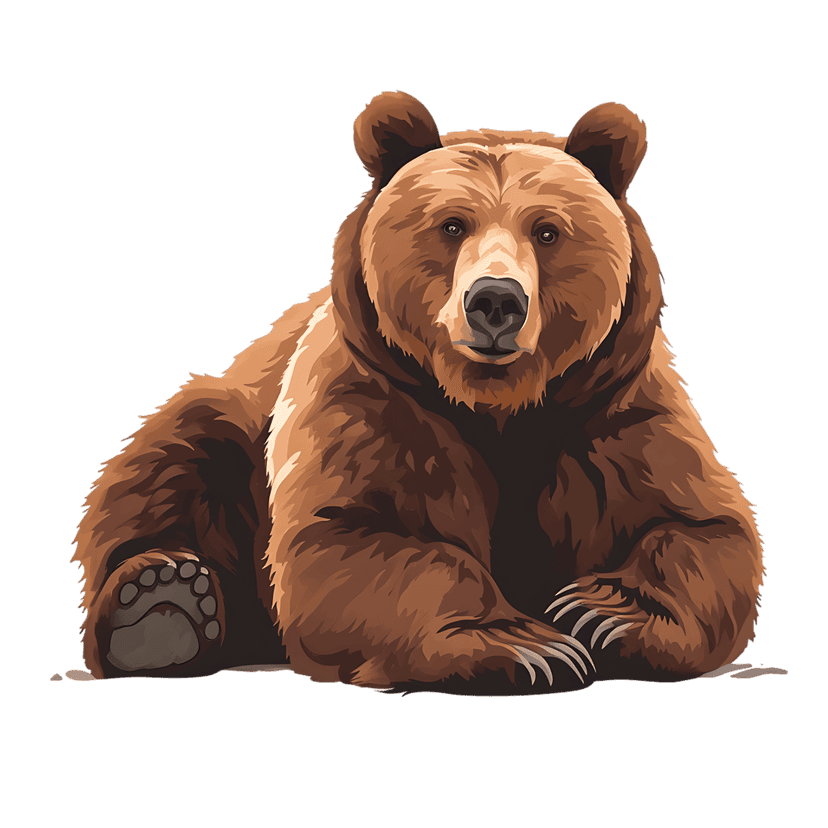 Grizzly bear lying down in a resting profile view showing detailed brown fur, sharp claws, and dark eyes.
