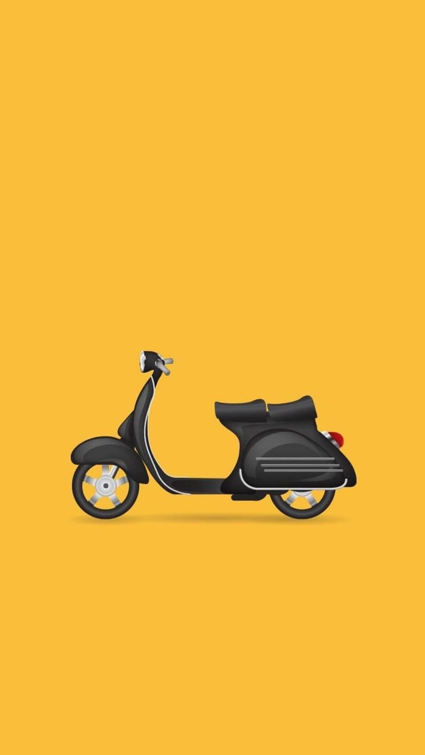 Black vintage scooter viewed from the side with subtle shadows against a solid bright yellow background.
