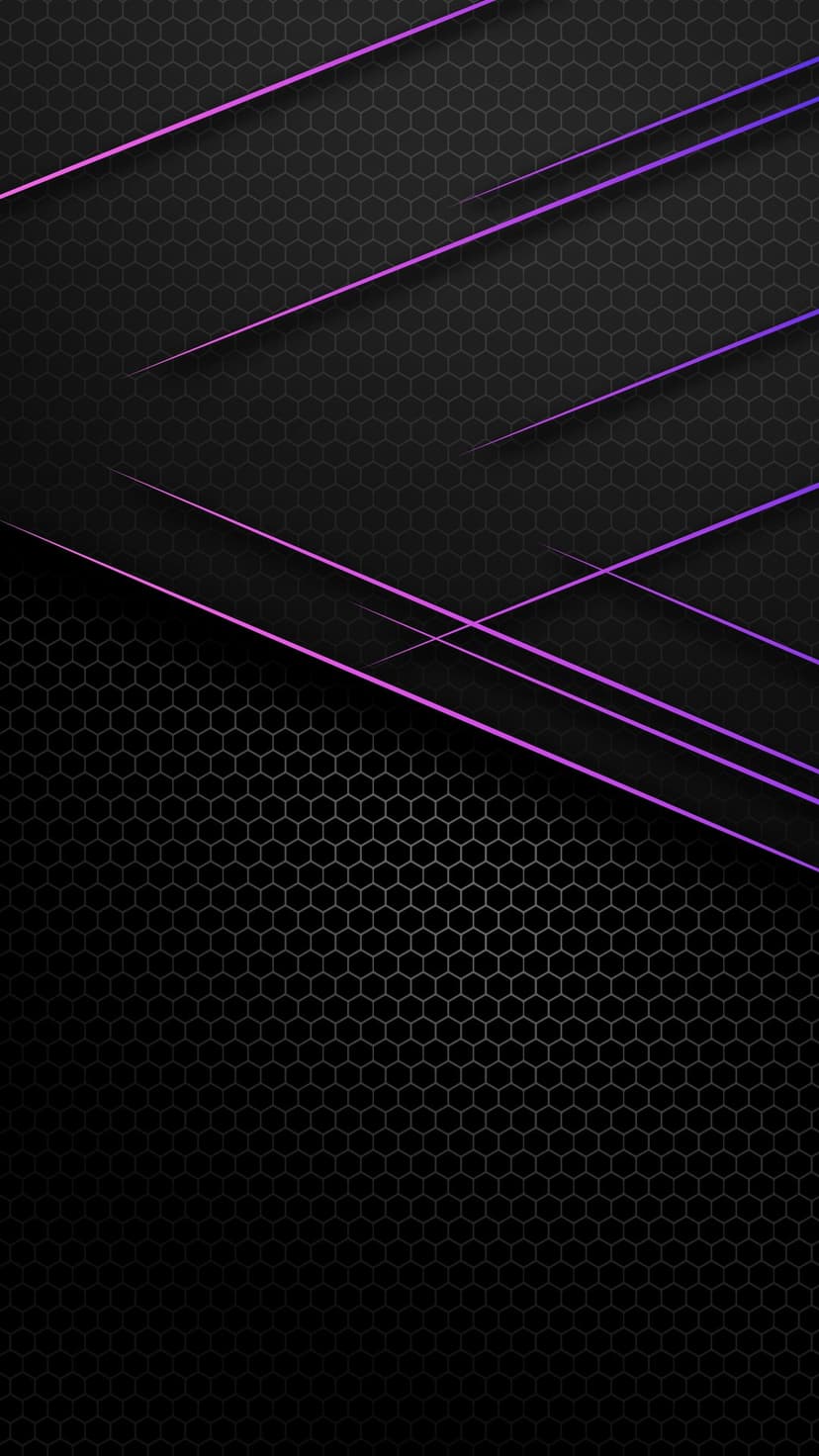 Purple and pink diagonal lines cross over a dark grey hexagonal honeycomb pattern with a matte textured finish.