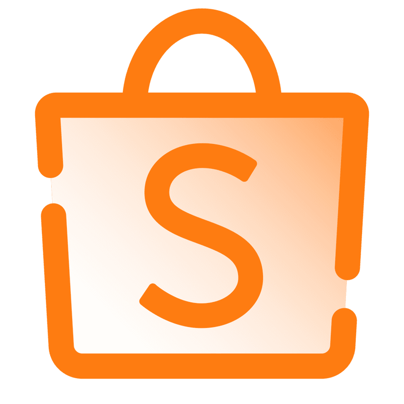 Shopee logo orange shopping bag with white stylized S on a transparent background for digital design projects.