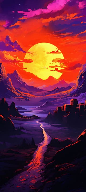 Vibrant Sunset Over a Purple Alien Landscape