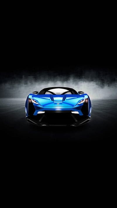 Blue Lykan Hypercar Front View Vertical Phone Wallpaper