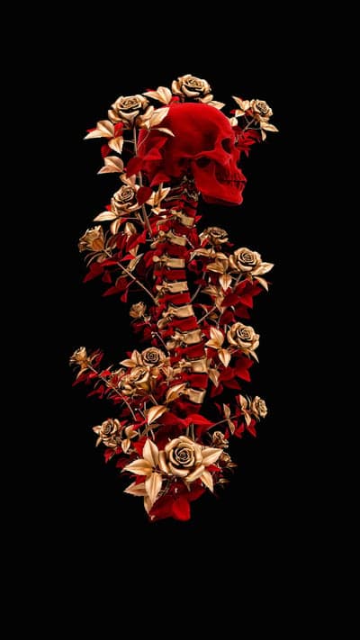 Gothic Red Skull and Gold Floral Mobile Background