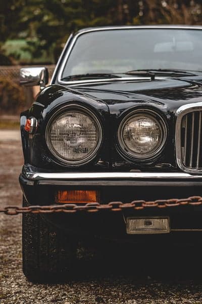 Vintage Black Jaguar XJ Front End Close-Up