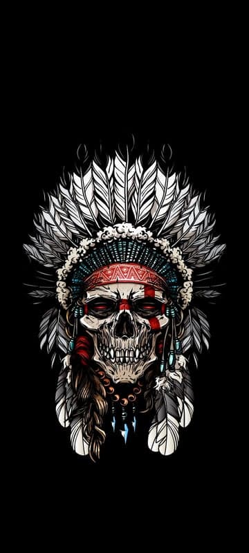 Tribal Skull Warrior Headdress with Feathers Illustration