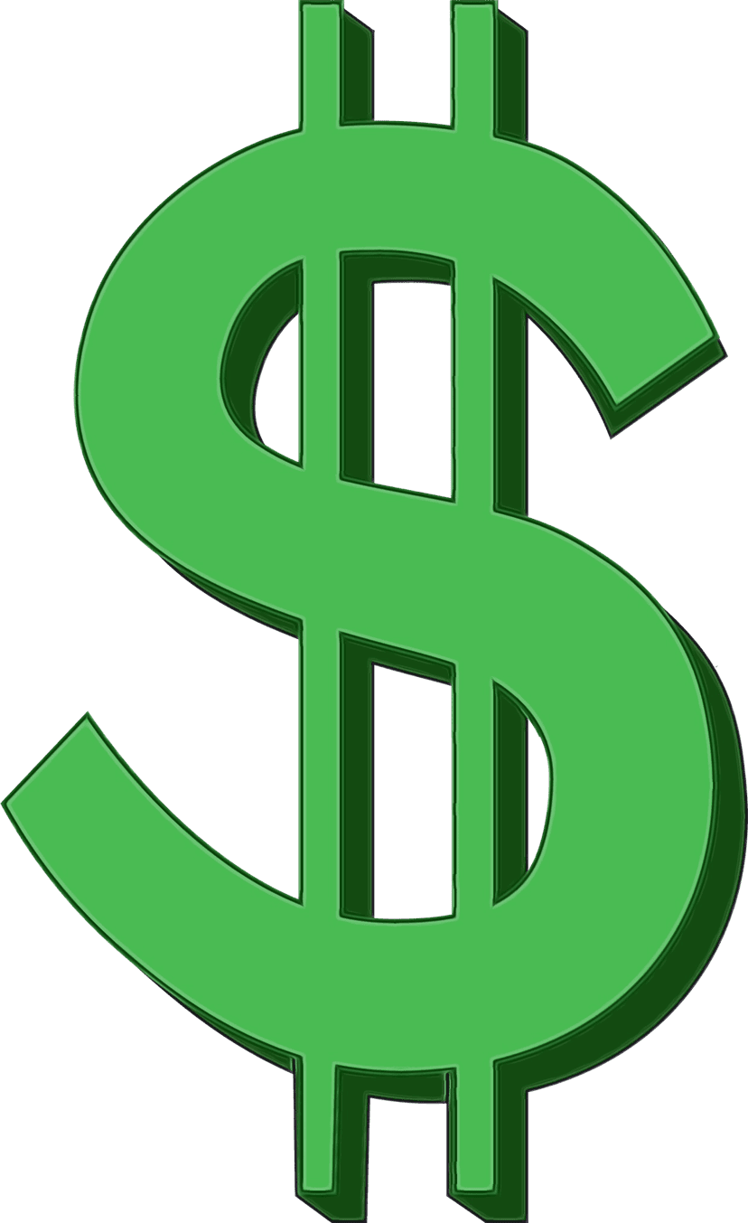 Green dollar sign symbol rendered in a flat vector style with crisp edges on a transparent background.