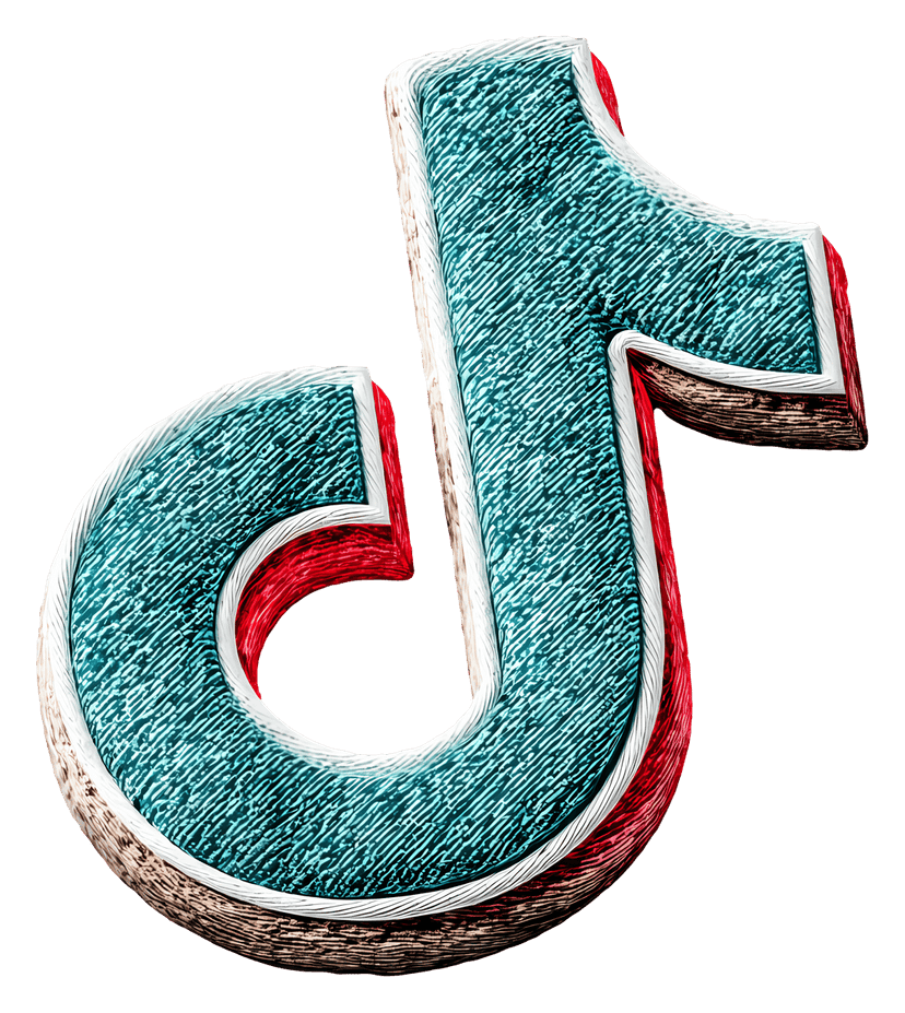 TikTok logo icon featuring a black musical note with cyan and magenta shadow effects on a transparent background.