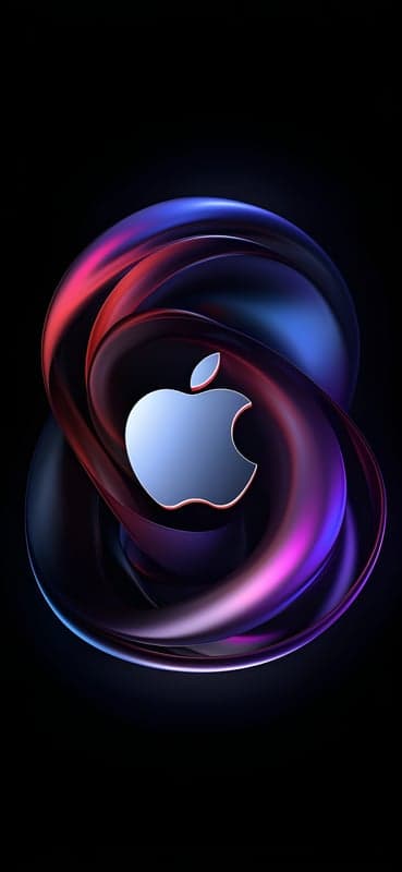 Dark Abstract 3D Apple Logo Mobile Wallpaper with Neon Swirls