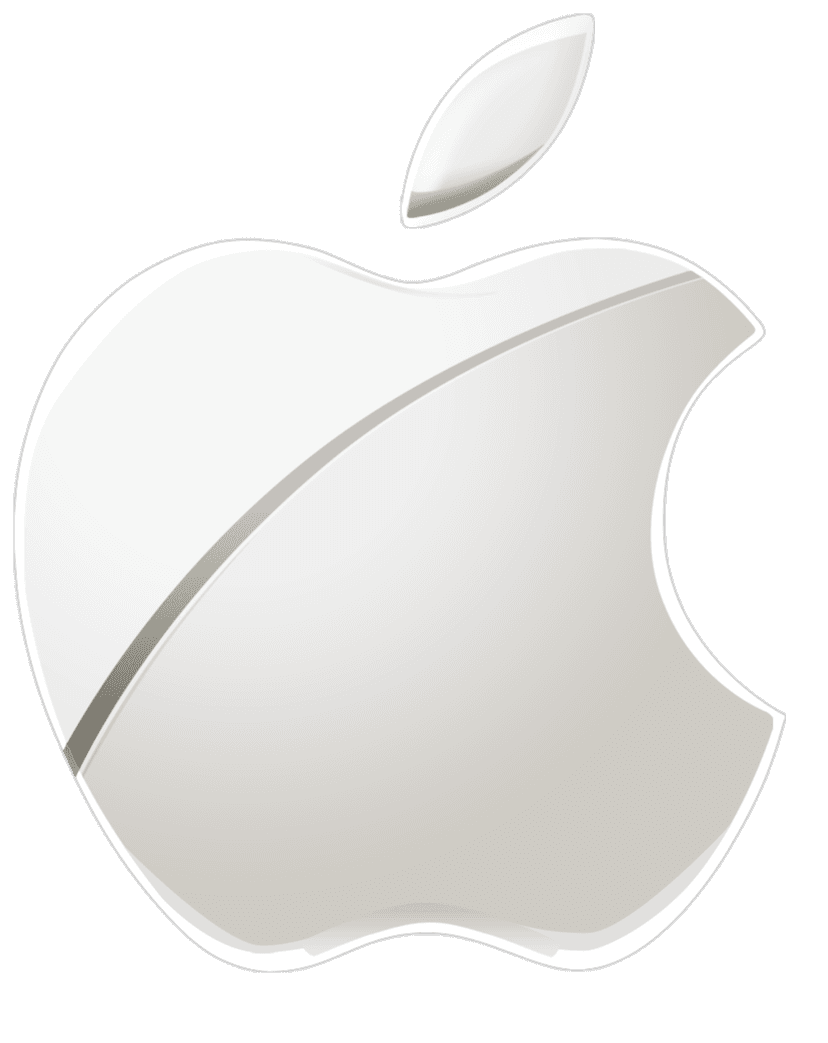 Silver Apple logo features a polished metallic finish and smooth grey gradients on a transparent background.