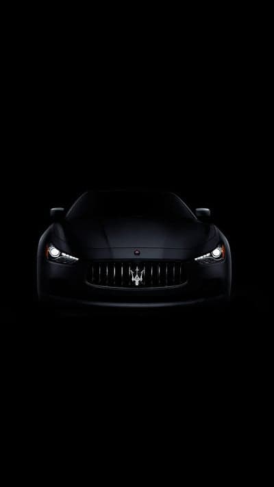 Stealth Black Maserati Ghibli Front View Phone Wallpaper