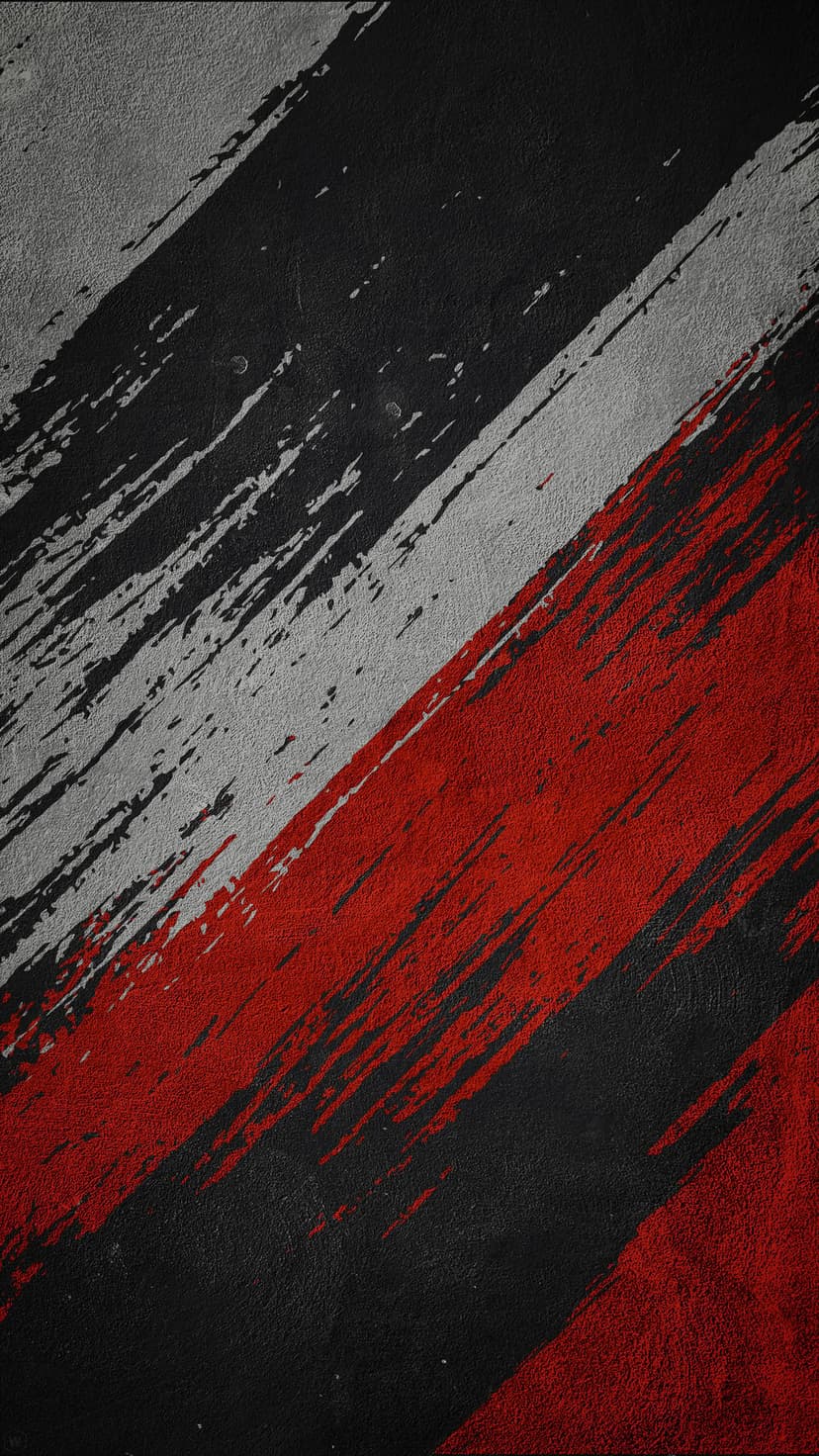 Aggressive red and black paint streaks with weathered white splatters form a textured vertical grunge composition.